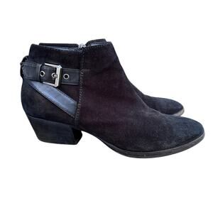 Aquatalia Black Suede Italy Farin Ankle Booties Boots Buckle Women Sz 8 1/2